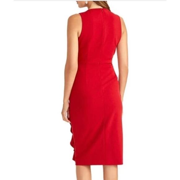 Rachel Roy Red Dress-XL- Pencil w/ Ruffle, sleeveless, v neck, zippered, stretch - Picture 2 of 7